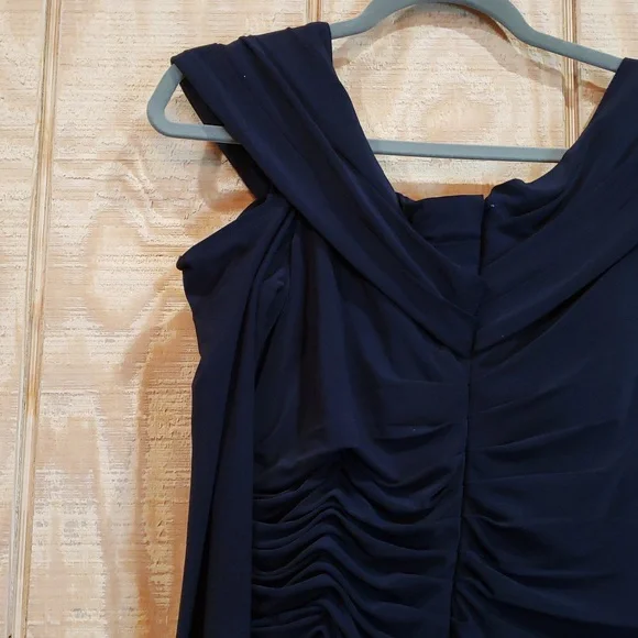 Mac Duggal Navy One Shoulder Jeweled Cuff Drape Jersey Maxi Dress Size 10 #12231 - Picture 8 of 9